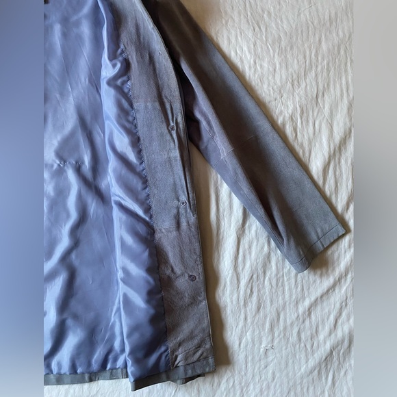 Vintage 90s Suede Button Up Jacket Overcoat, Grey/Periwinkle - Picture 4 of 6